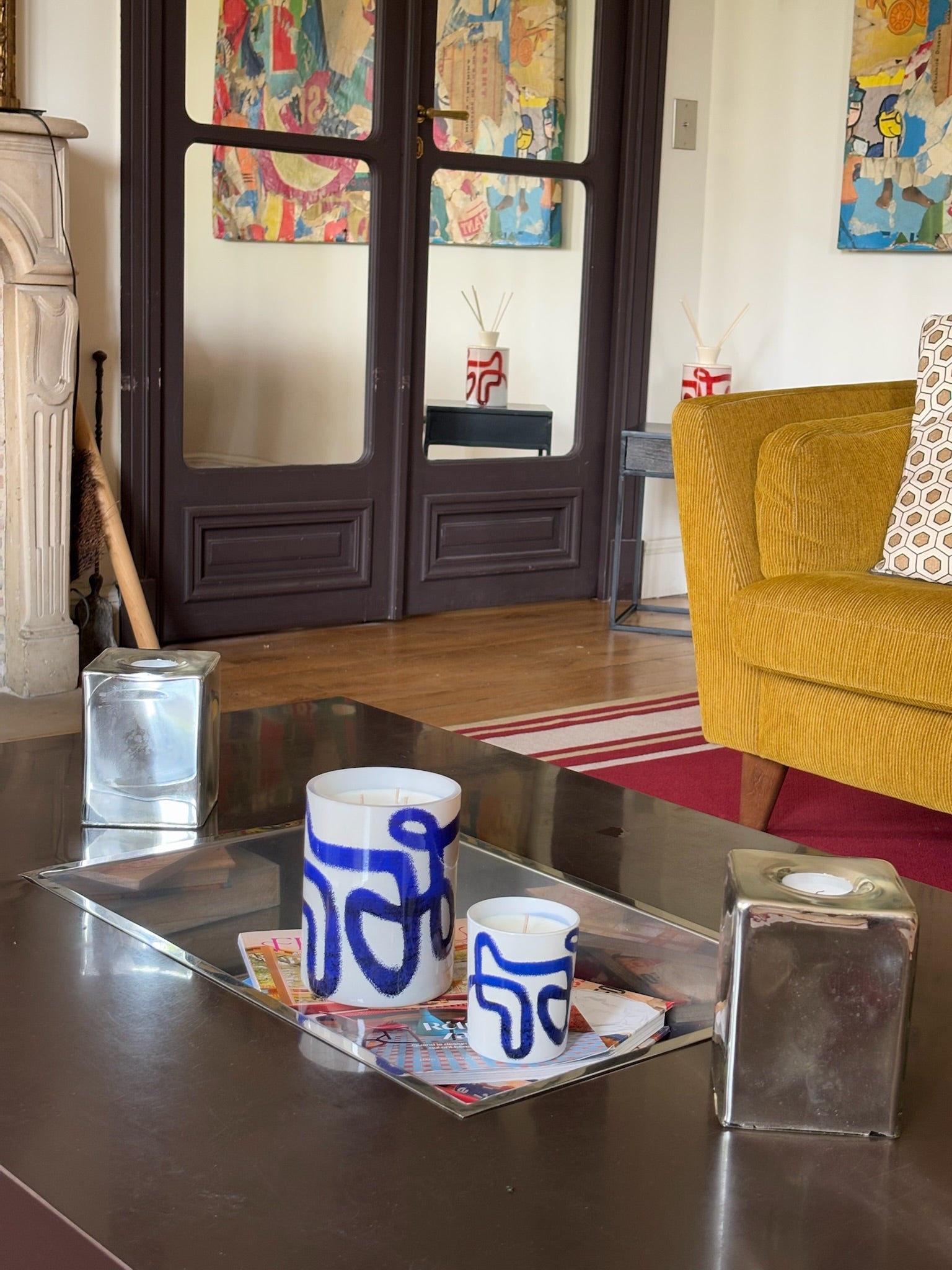 Bougie bleue en cire 100 % naturelle, design artisanal